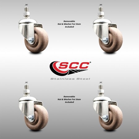 Service Caster 3 Inch 316SS High Temp Glass Filled Nylon 3/8 Inch Threaded Stem Caster Set SCC SCC-SS316TS20S314-GFNSHT-381615-4